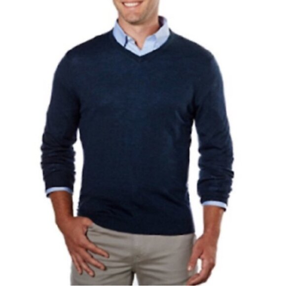 Calvin Klein Mens L Blue V Neck Merino Wool Light Sweater New w Tag - Picture 3 of 9